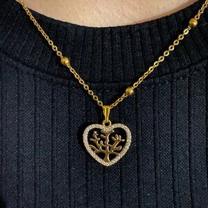 tree of life necklace with gold zircon stone